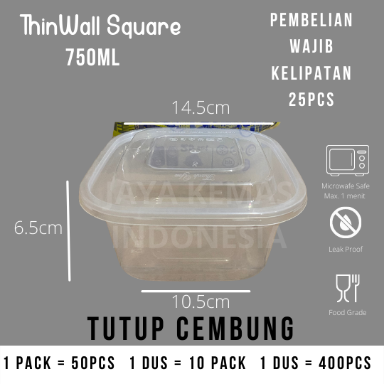 Foto Thinwall Square 750ml CEMBUNG | Thinwall Kotak Cembung 750 ml