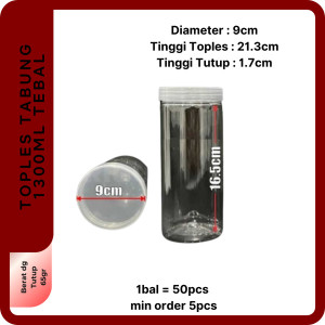 Toples Silinder 1300ml | Tabung Silinder 1300ml Bening